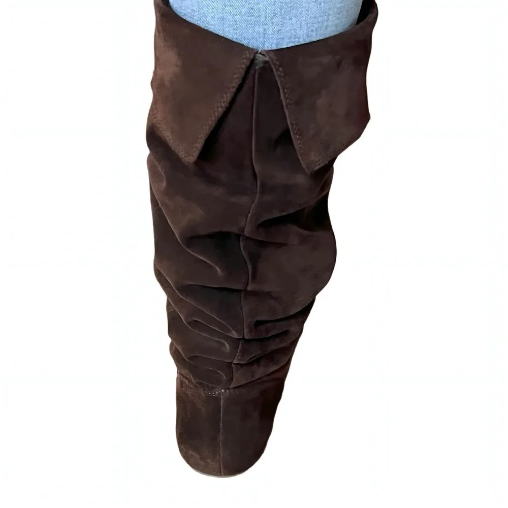 Gianni Bini Brown Suede Knee High Riding Boots Slouch Cuff Flat Womens 9.5